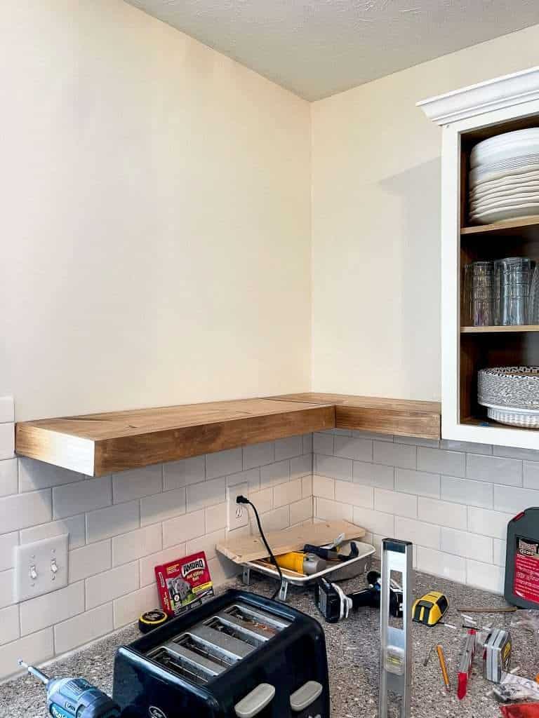 Corner kitchen shelves.