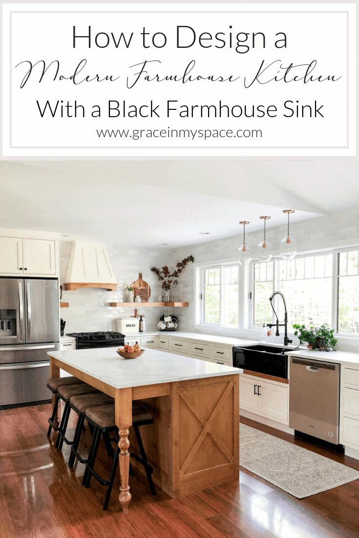 Do you love modern farmhouse style? Here are tips for how to use a black farmhouse sink to anchor your kitchen remodel design. Plus, how to mix finishes! #fromhousetohaven #fireclayfarmhousesink #blacksink