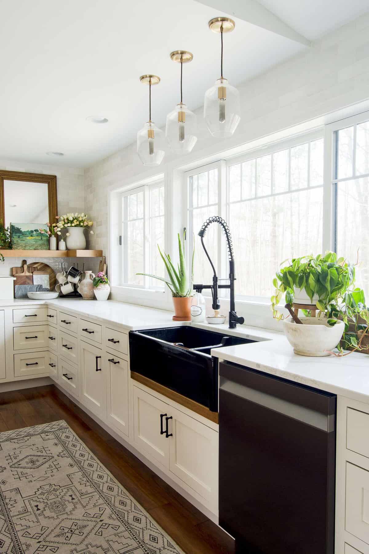 Modern farmhouse kitchen with houseplants.