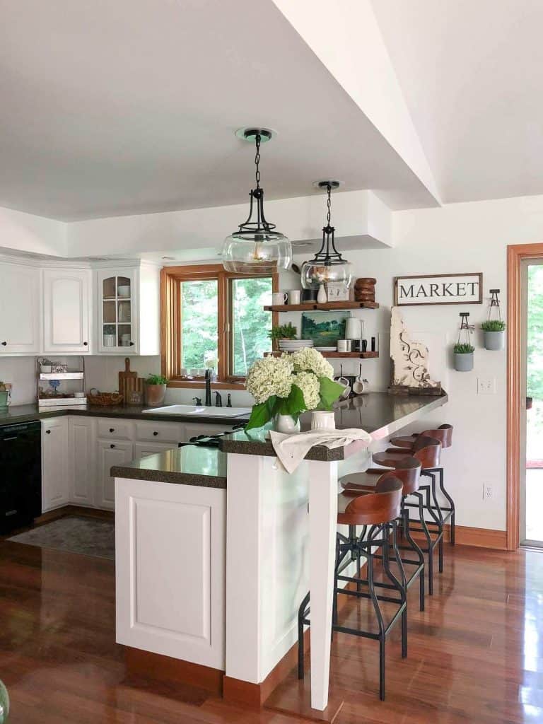 Painted kitchen cabinets.