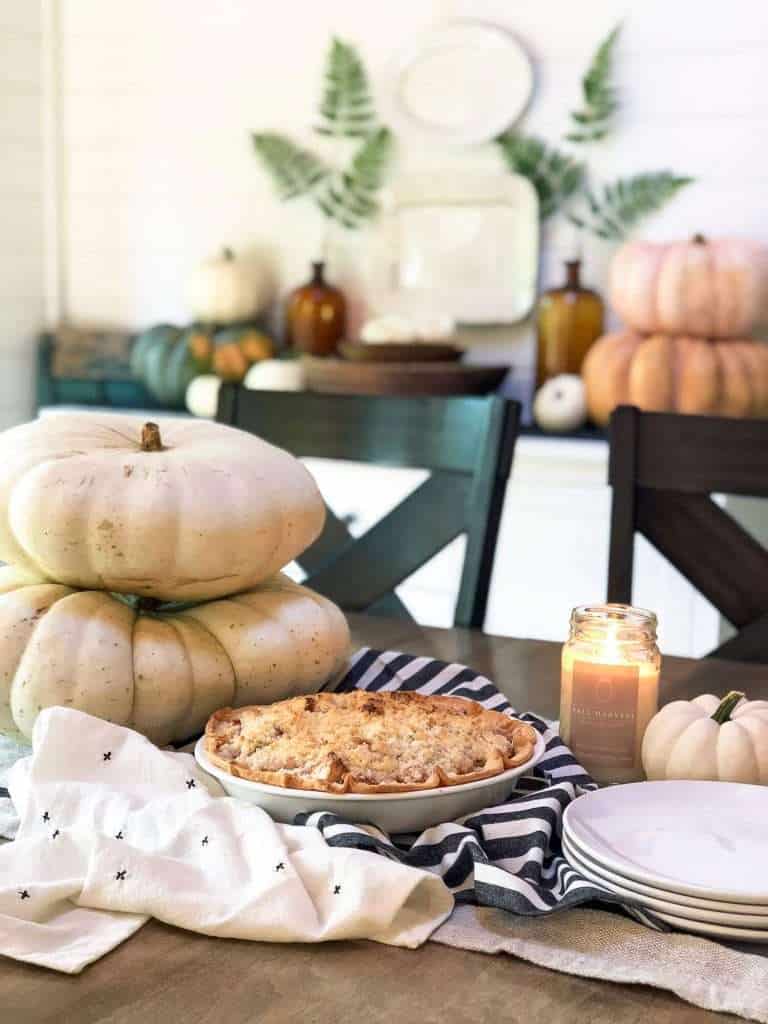 Pear pie on a dining table