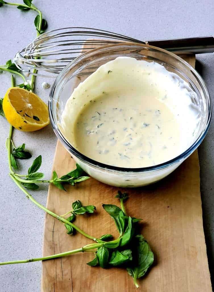 Mayo spread with basil and lemon.