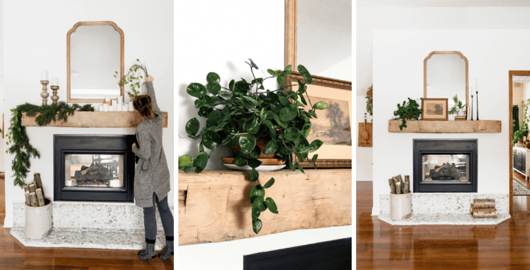 Styling A Rustic Barn Beam Mantel with Modern Farmhouse Mantel Decor