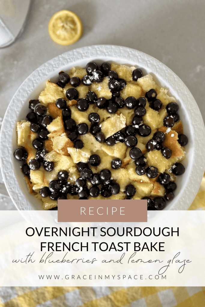 Overnight Sourdough French Toast Bake with Blueberries and Lemon Glaze