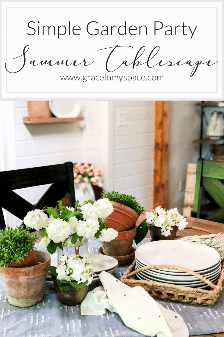 Are you looking for a themed summer tablescape idea? Here is a simple garden party summer tablescape that is effortless and beautiful. #fromhousetohaven #summerdecor #summertablescape #gardenparty