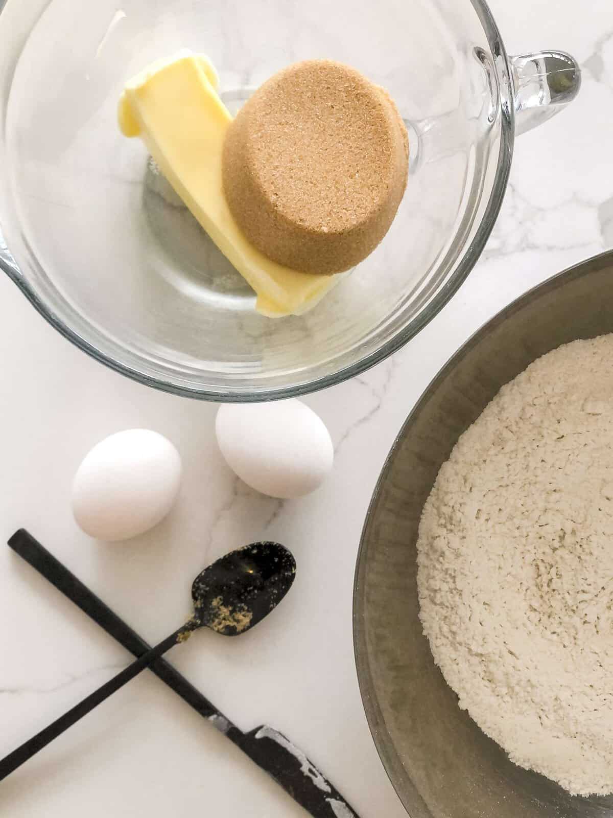 Butter and eggs for banana bread