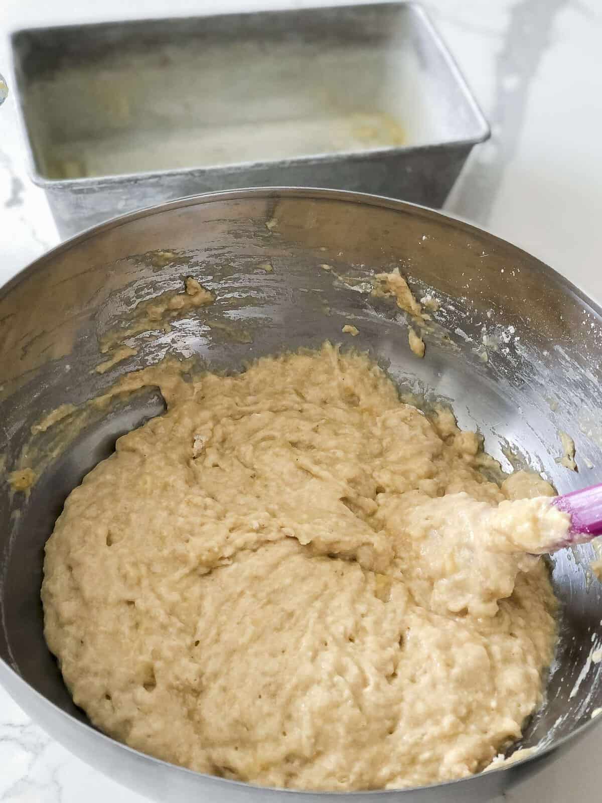 Banana bread with applesauce batter.