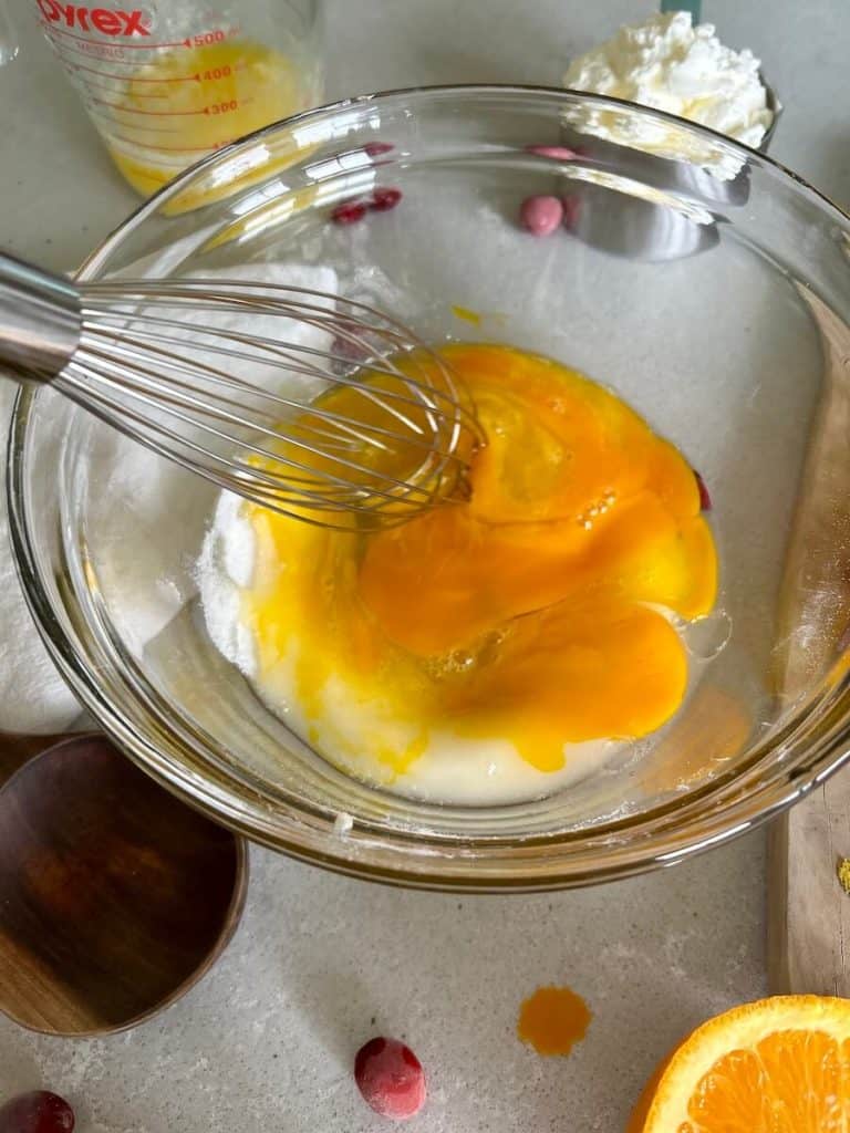 Whisking eggs.