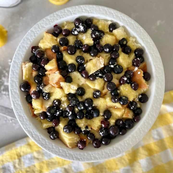 Blueberry lemon overnight sourdough french toast bake.