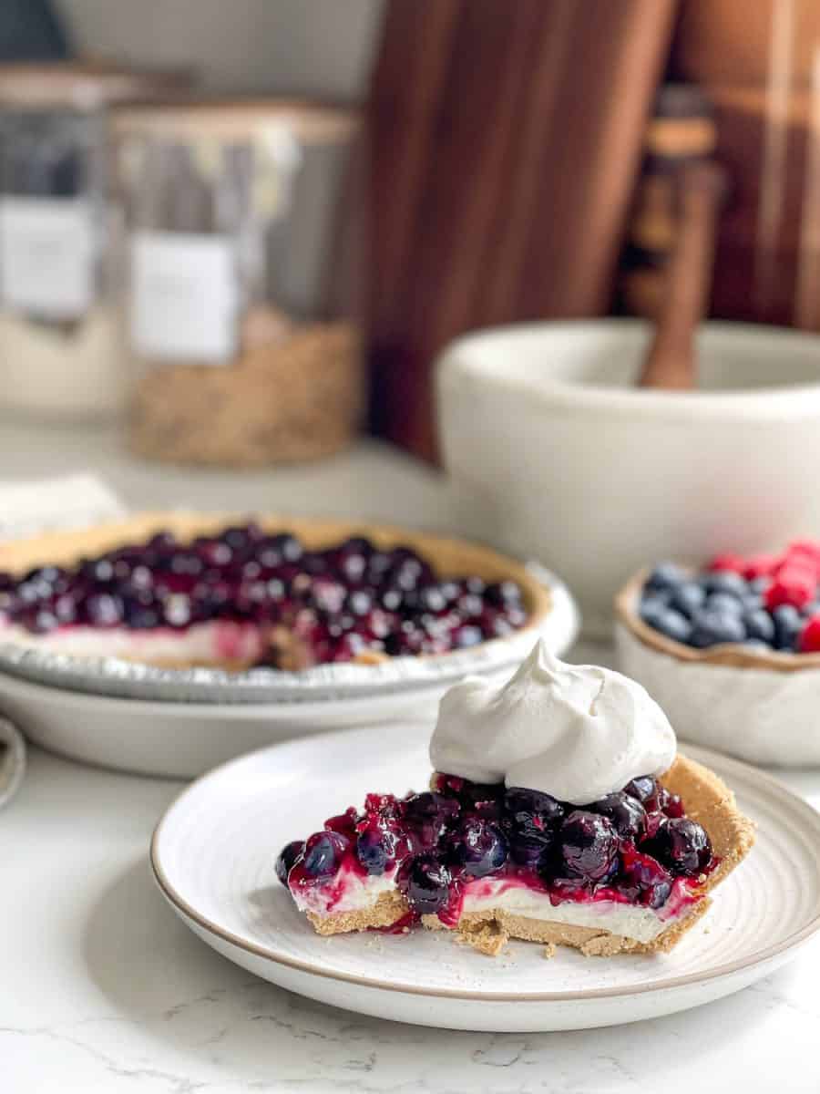 No Bake Blueberry Pie with Cream Cheese & Graham Cracker Crust