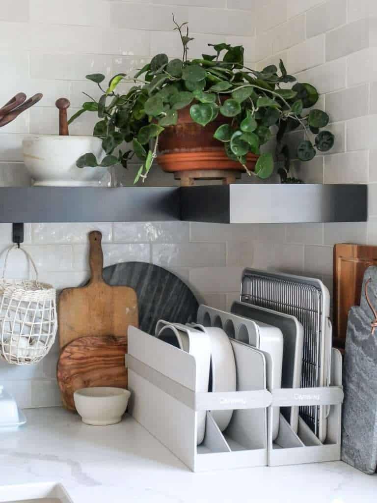 Caraway non toxic baking pans organized on a countertop.