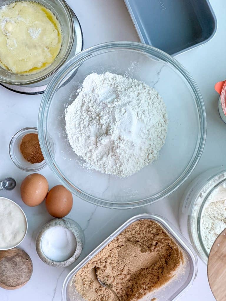 Ingredients for sourdough discard cinnamon bread.