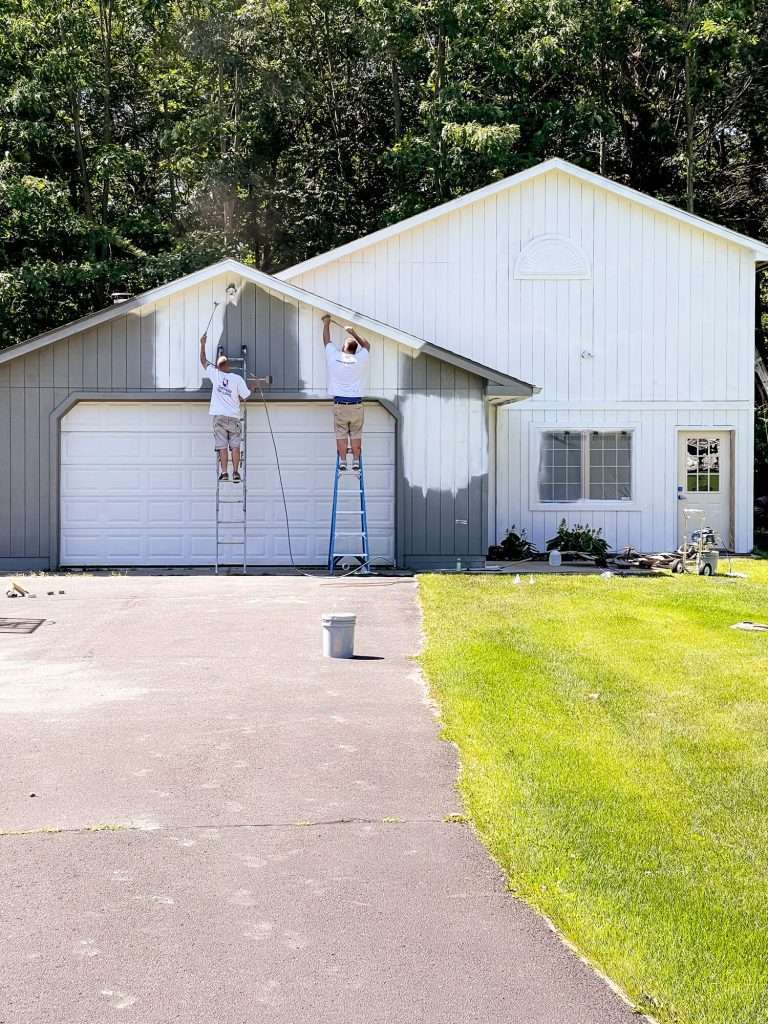 Painting a barn exterior white