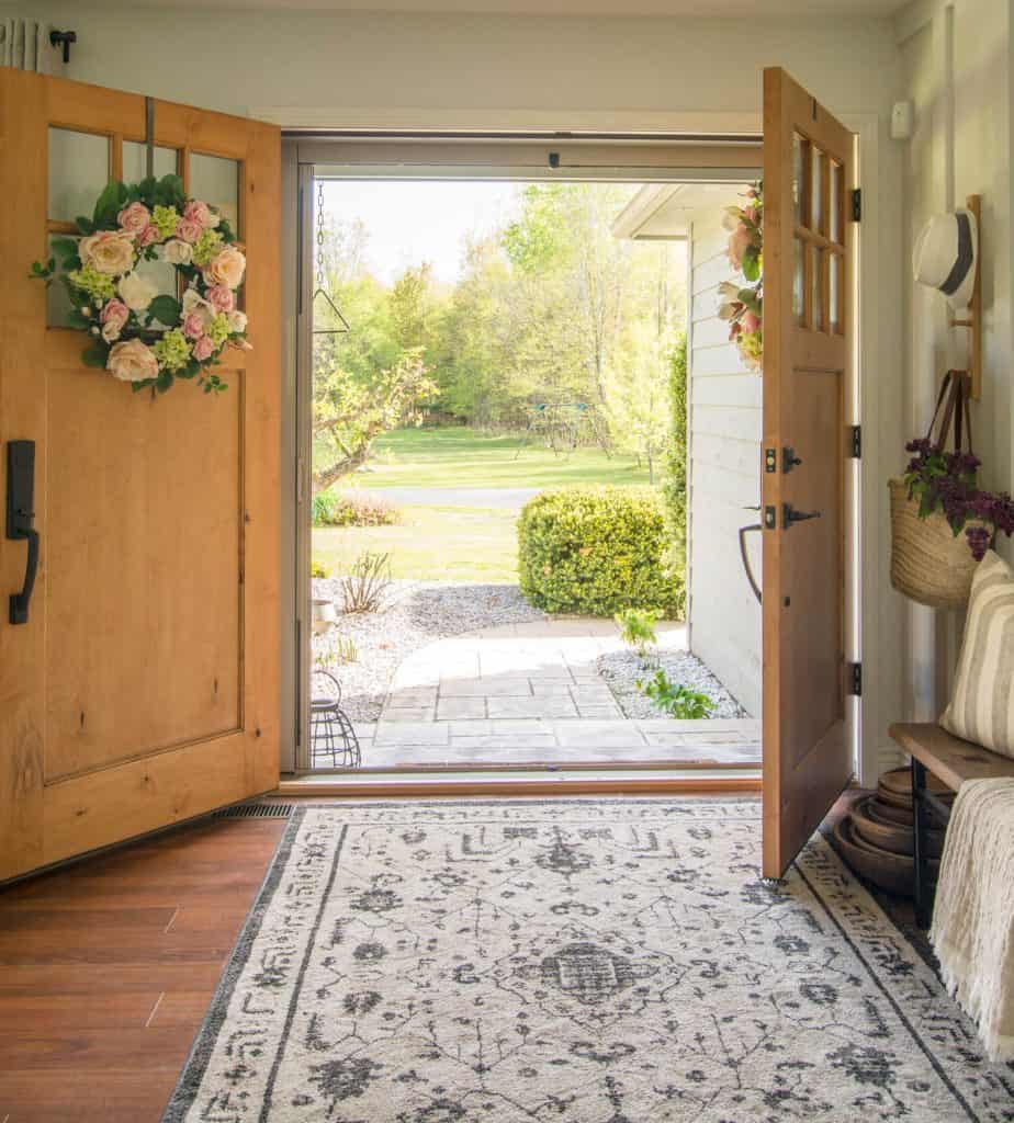 Double entry wood doors.