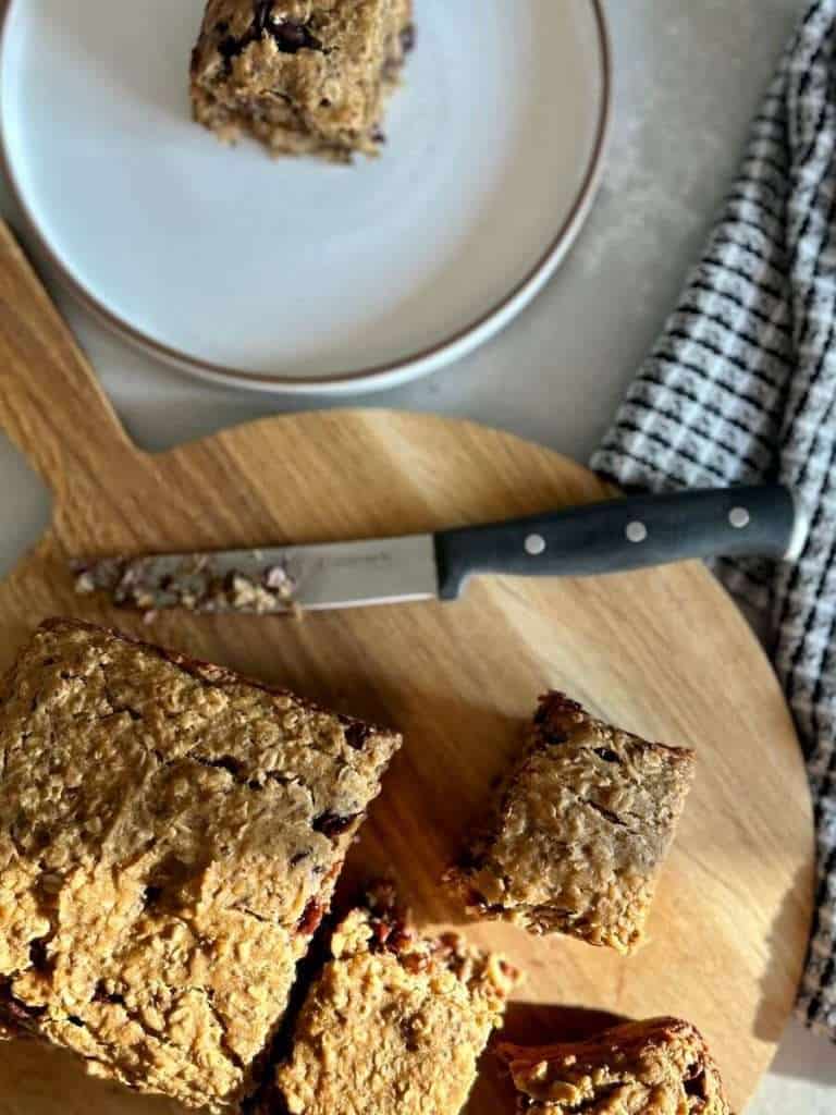 Gluten free banana bar squares cut up