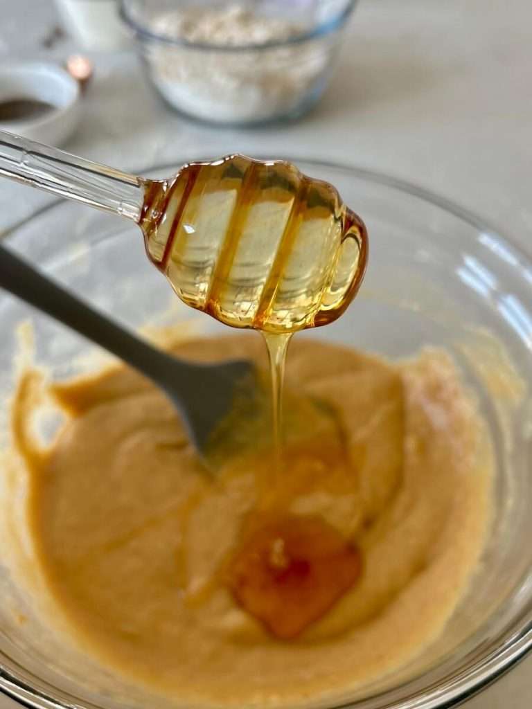 Honey drizzled into batter