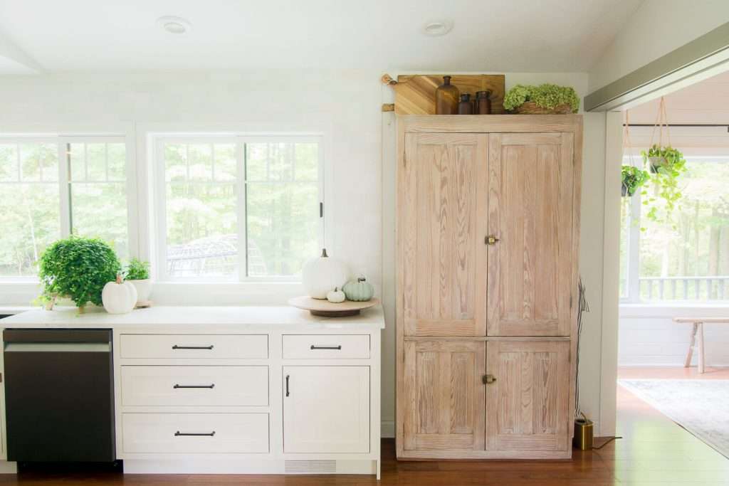 Kitchen cabinet turned into a pantry.