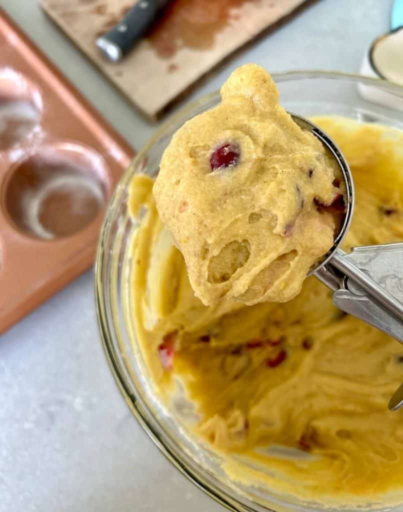 Large scoop of muffin batter.