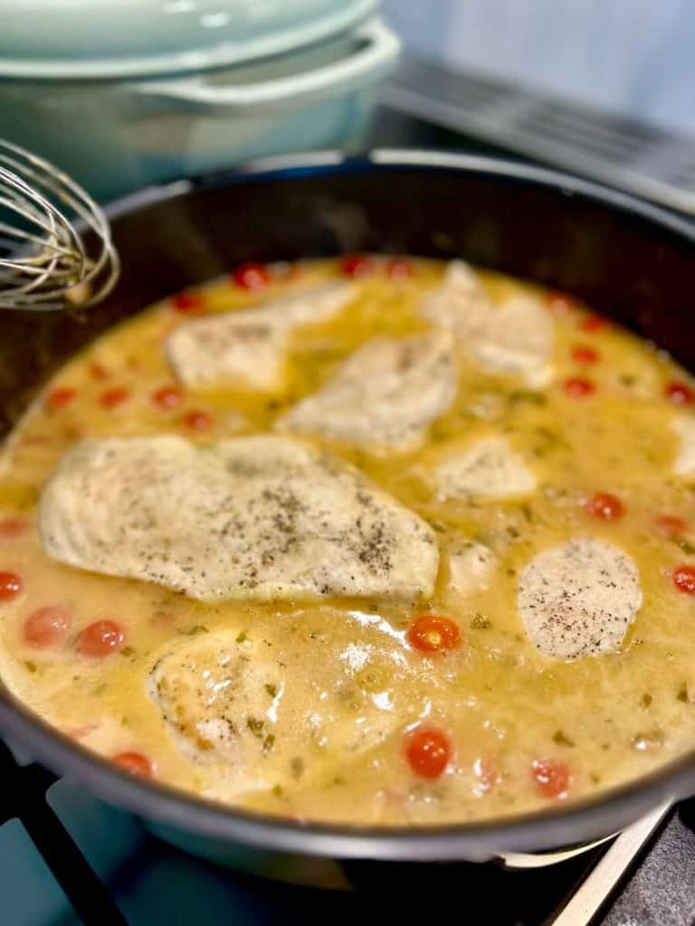 Cooking lemon basil chicken pasta.