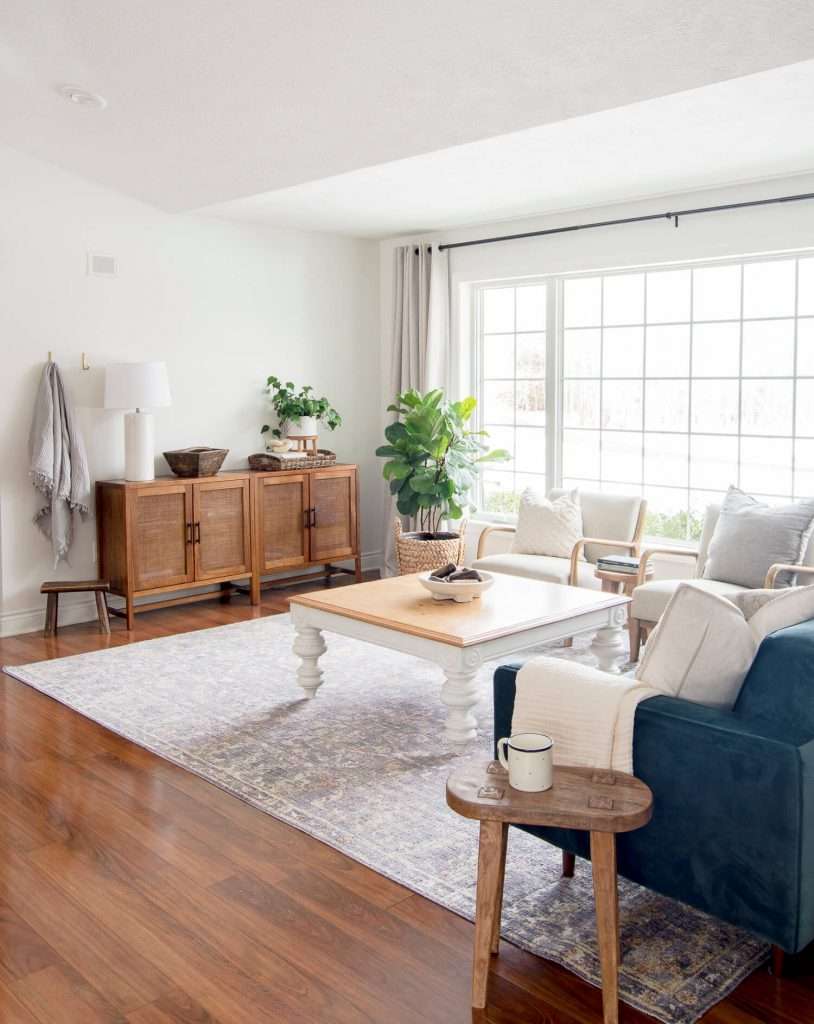 Living room with plants as decor.