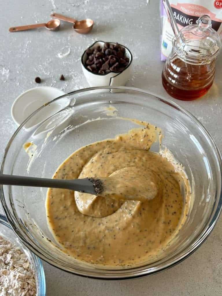 Stirring banana bar dough.