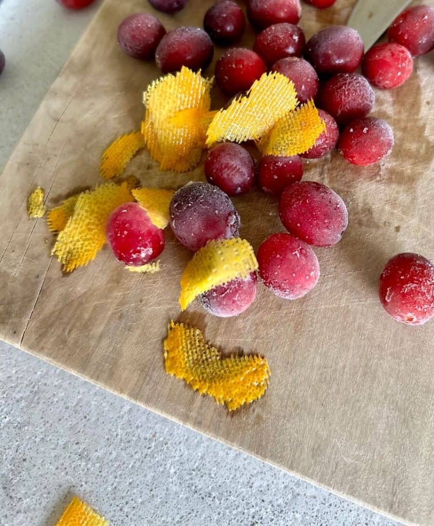 Orange zest and frozen cranberries