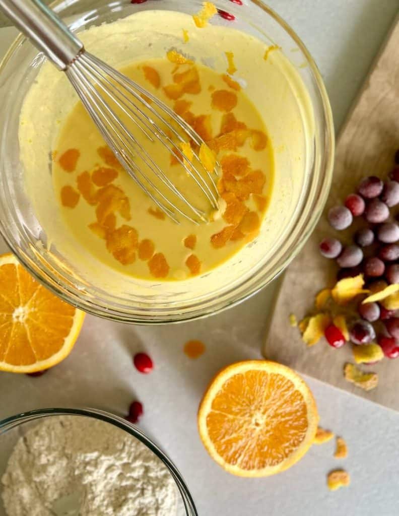 Orange zest in muffin batter.