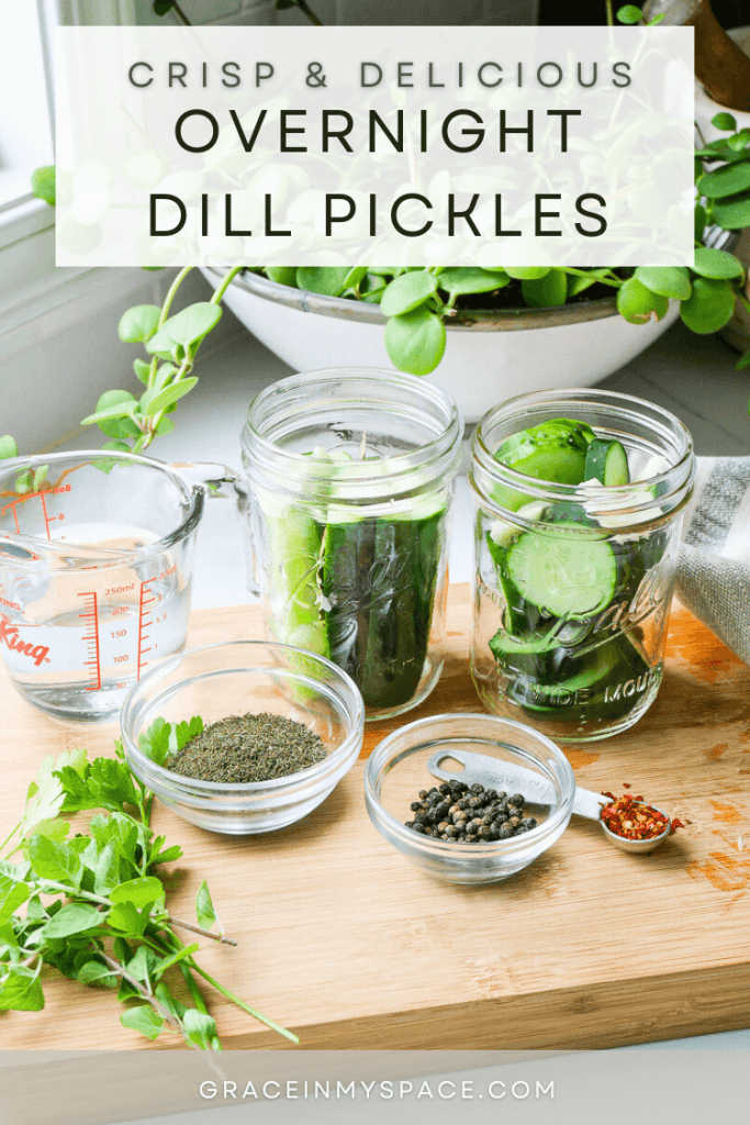 Overnight Crunchy Dill Pickle Recipe pinterest image.