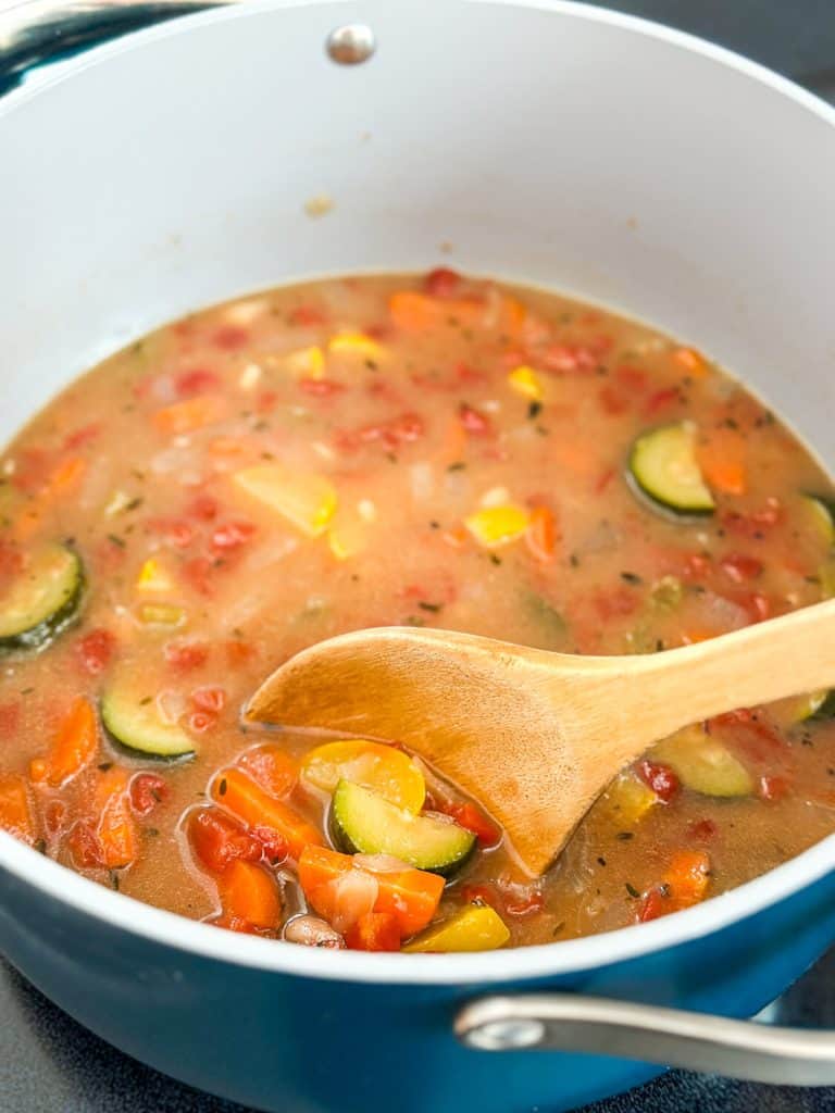 Soup cooking in a pot.