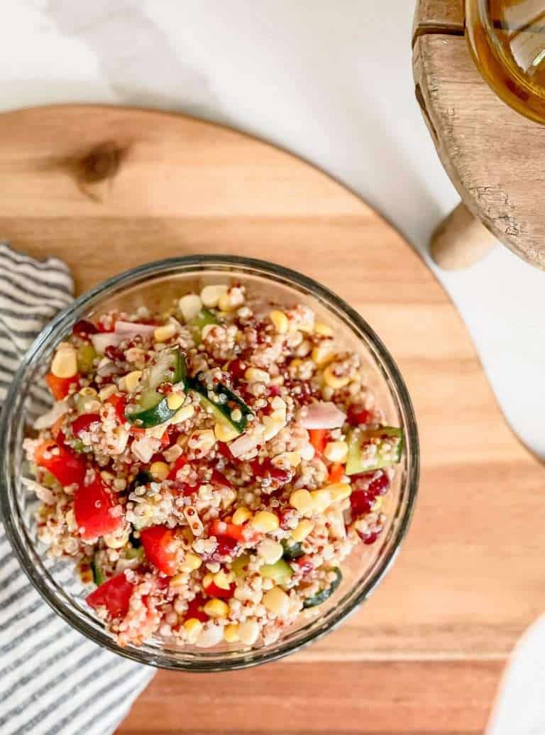 Quinoa salad on a countertop.